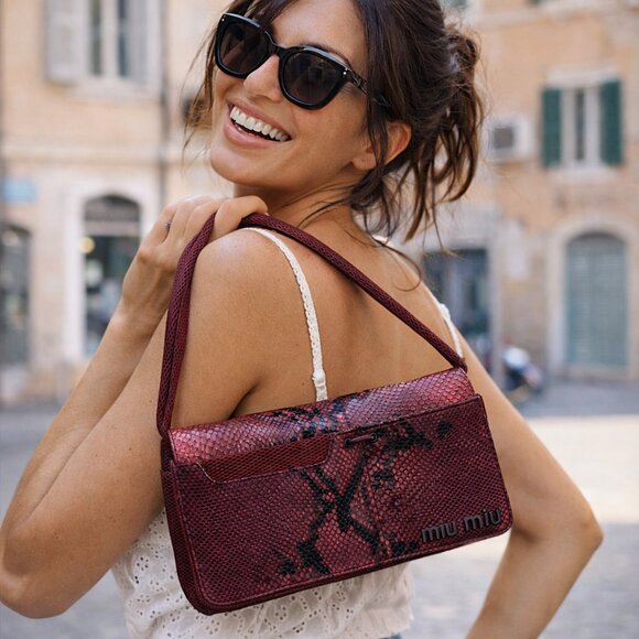 Miu Miu Handbags - MIU MIU Python Snakeskin Mini Shoulder Bag Burgundy
